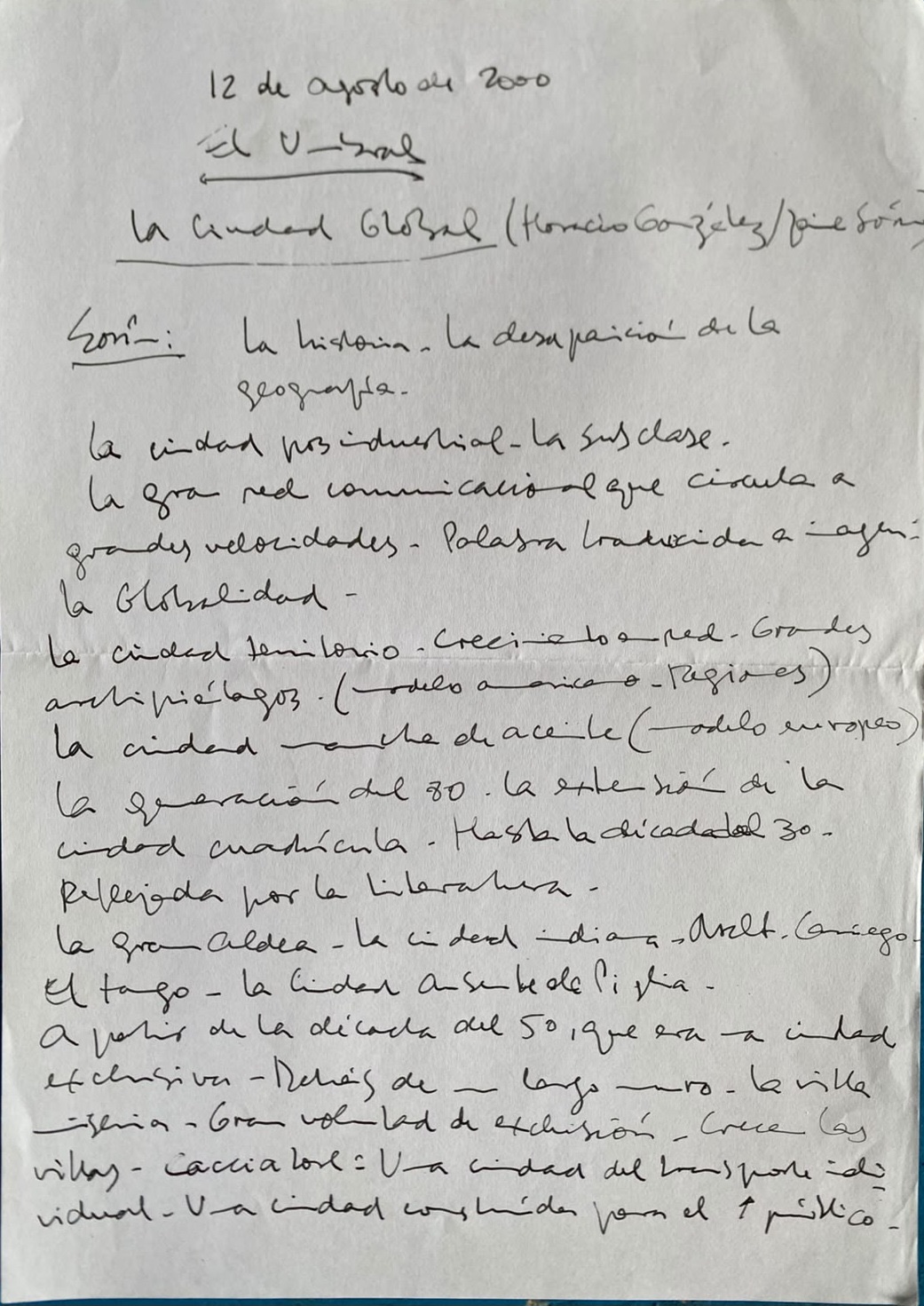 Manuscrito de El Umbral, 12 de agosto de 2000: La Ciudad Global