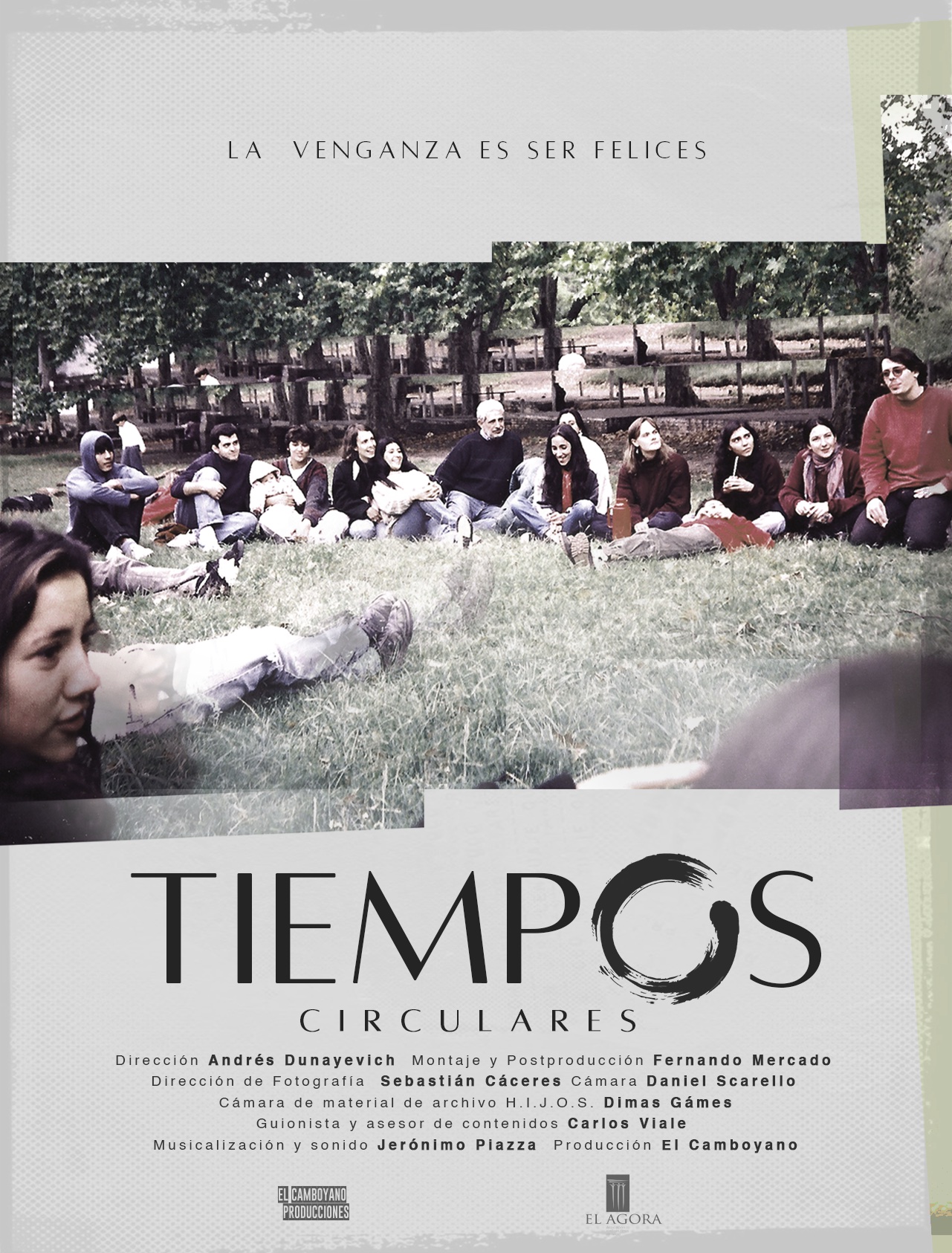 Afiche de Tiempos circulares, con el grupo en el pasto